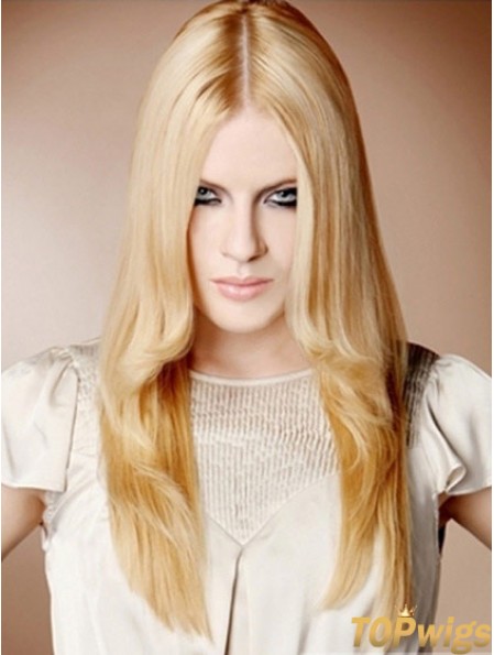 22 inch Straight Blonde 100% Hand Tied Synthetic Mono Cap Wigs