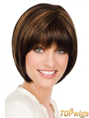 Cheapest Brown Chin Length Straight Bobs Monofilament Wigs