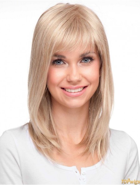 High Quality Blonde Straight With Bangs Monofilament Long Wigs