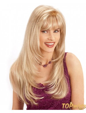 22 inch Wavy Long Synthetic Blonde Layered Mono Topper