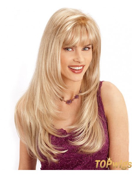 22 inch Wavy Long Synthetic Blonde Layered Mono Topper