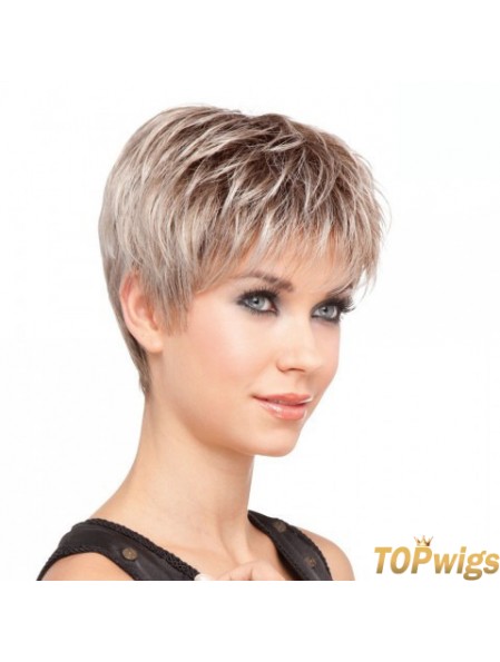 Sassy Blonde Cropped Straight Layered Lace Front Wigs