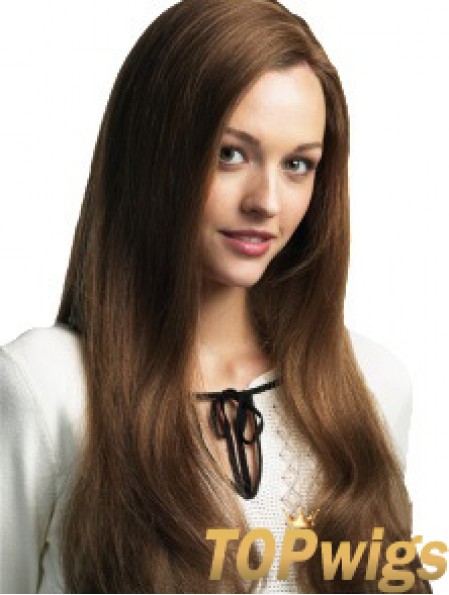 Long Straight Without Bangs Brown Cheap 100% Hand-tied Wigs