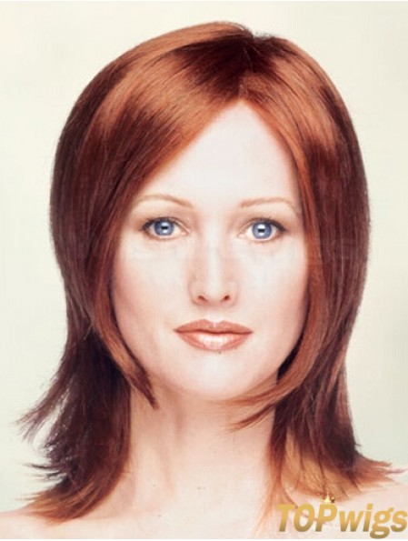 Layered Shoulder Length Straight Red 13 inch Durable Monofilament Wigs