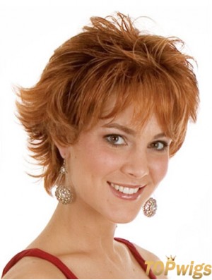 Layered Chin Length Wavy Auburn 8 inch Exquisite Monofilament Wigs