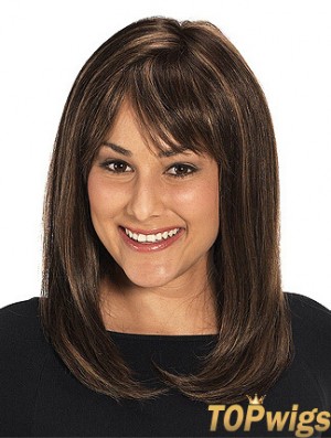 With Bangs Long Straight Brown 16 inch Discount Monofilament Wigs