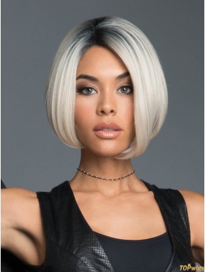 10 inch Chin Length Monofilament Black to White Bob Style Wigs