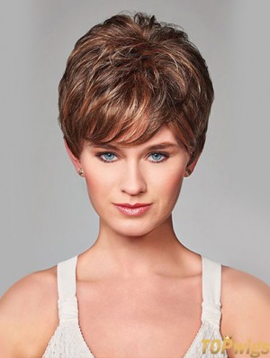 Wavy Short Brown 8 inch Monofilament Beautiful Bob Wigs