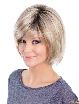 Cheap Blonde Bob Wigs Straight Style Chin Length With Capless