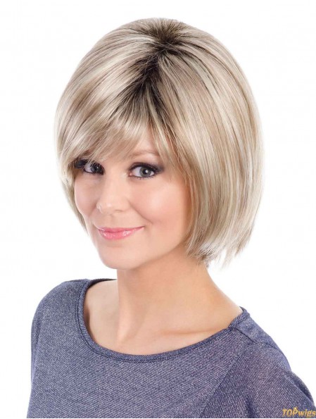 Cheap Blonde Bob Wigs Straight Style Chin Length With Capless