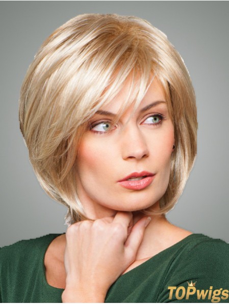 Bobs With Fringes Chin Length Straight Style Blonde Color With Synthetic