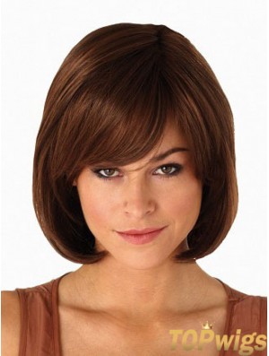 Capless Chin Length Straight Auburn Modern Bob Wigs