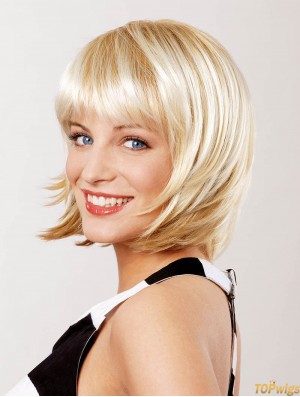 Straight Chin Length Blonde 10 inch Lace Front Top Bob Wigs