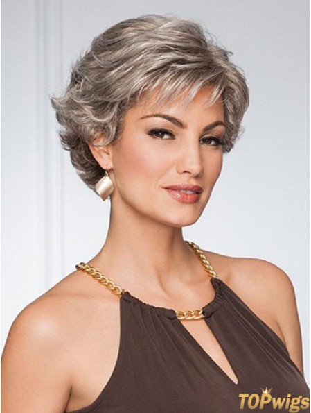 Capless Curly Cropped 5 inch Grey Wigs