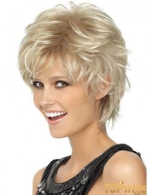 Ladies Blonde Wigs Wavy Style Short Length Blonde Color