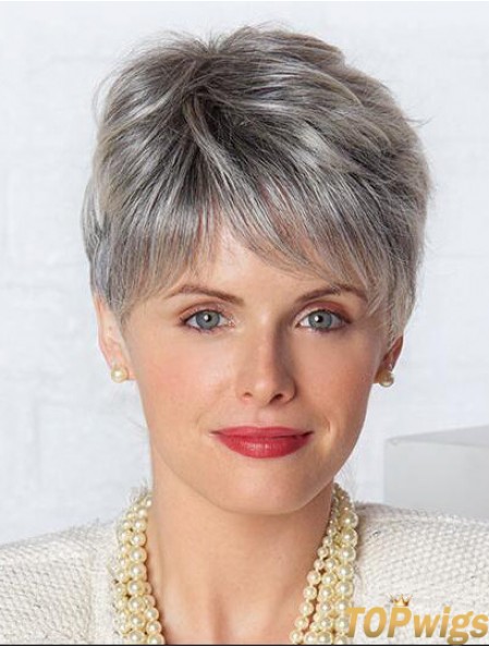 Monofilament Lace Wigs Grey Cut Straight Style Short Length