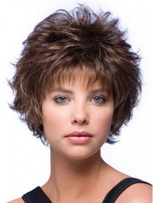 Layered Wavy Brown Capless Cheap Short Wigs