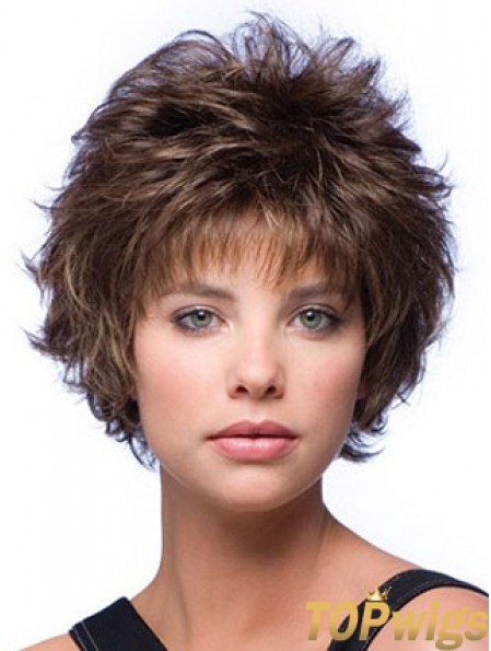 Layered Wavy Brown Capless Cheap Short Wigs