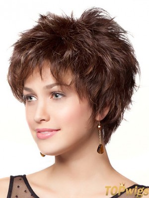 8 inch Durable Wavy Layered Brown Short Wigs