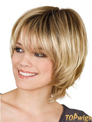 With Bangs Straight Blonde Capless Affordable Short Wigs