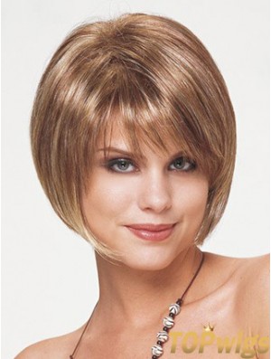 Synthetic Bob Wigs Short Length Blonde Color Straight Style With Capless