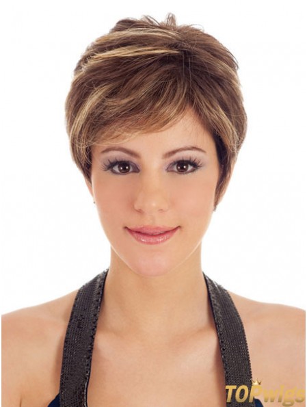 Boycuts Straight Brown Capless Trendy Short Wigs