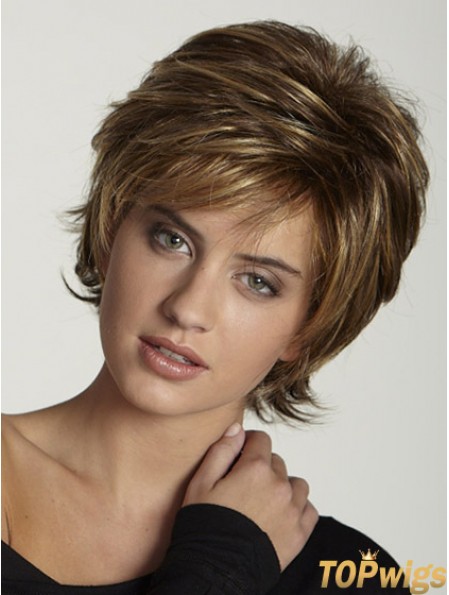 Synthetic Wigs UK Brown Color Short Length Layered Cut