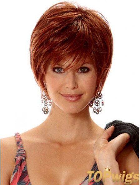 Straight Layered Short No-Fuss Auburn Synthetic Wigs