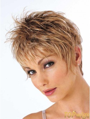 Short Brown Wig Cropped Length Wavy Style With Synthetic Boycuts