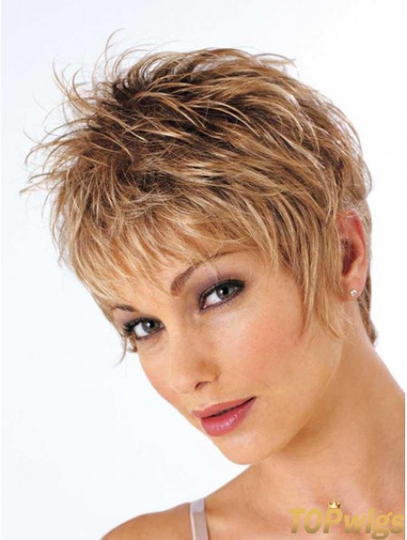 Short Brown Wig Cropped Length Wavy Style With Synthetic Boycuts