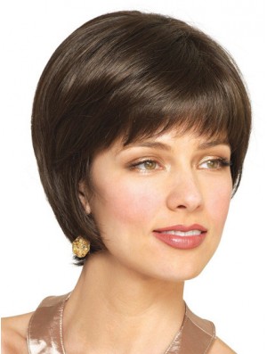 Human Hair Bobs With Capless Brown Color Short Length