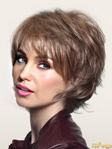 8 inch Comfortable Wavy Layered Brown Short Wigs