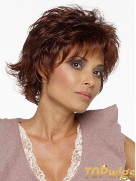 Layered Wavy Auburn Capless Natural Short Wigs