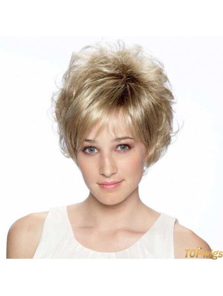 8 inch High Quality Curly Layered Blonde Short Wigs