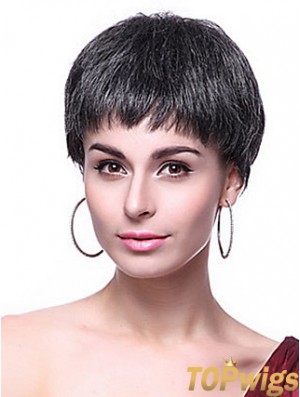 Boycuts Straight Black Capless Hairstyles Short Wigs