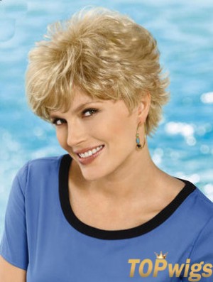 6 inch Cheap Wavy Layered Blonde Short Wigs