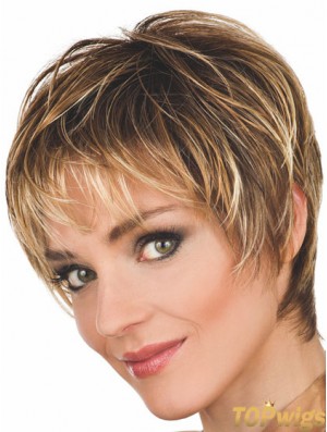 Brown Wigs Wavy Style Cropped Length Boycuts With Capless