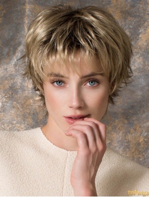 8 inch Sleek Straight Layered Blonde Short Wigs