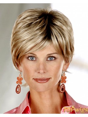 Straight Layered Short Cheap Blonde Synthetic Wigs