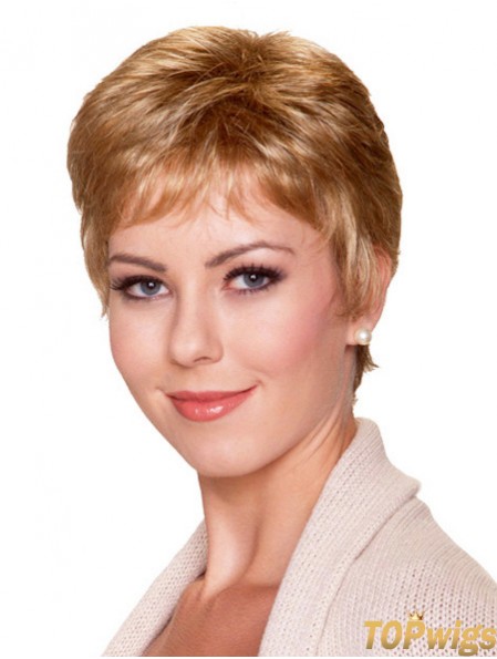 6 inch Good Straight With Bangs Blonde Short Wigs