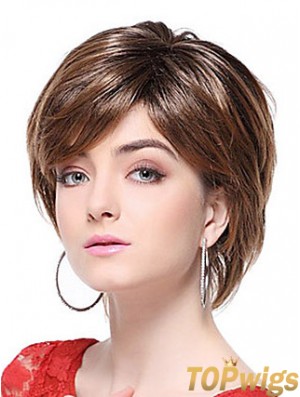 With Bangs Straight Brown Capless Stylish Short Wigs