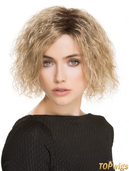 Chin Length Without Bangs 10 inch Curly Blonde Medium Wigs