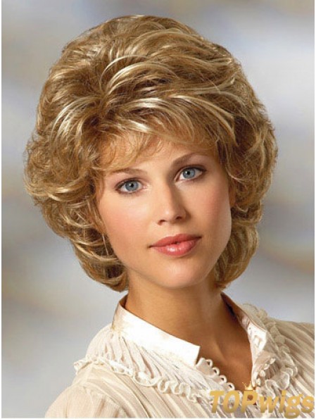 Capless Curly Blonde Synthetic Wigs Chin Length