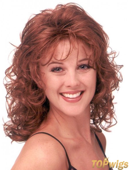 Red Wig Shoulder Length Curly Style With Capless Classic Cut