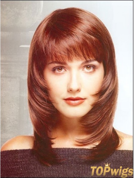 Fashion Straight Red Shoulder Length With Bangs Medium Wigs