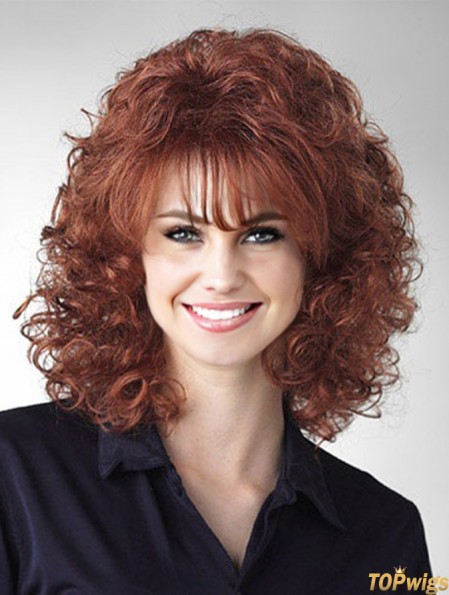 Curly Auburn Durable Shoulder Length Classic Wigs