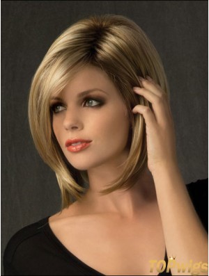 Suitable Straight Blonde Chin Length Bobs Medium Wigs