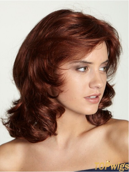 Shoulder Length With Bangs 15 inch Curly Red Medium Wigs