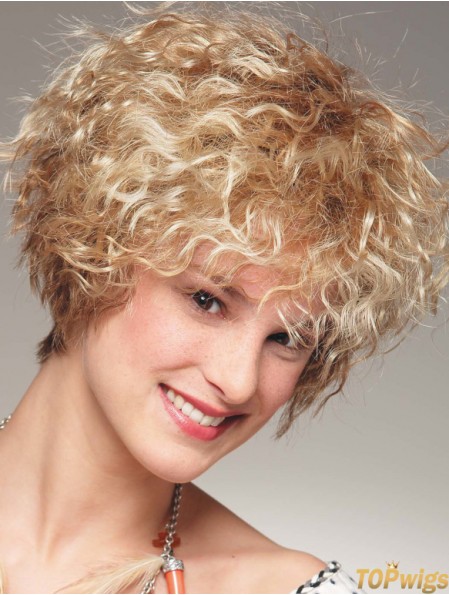 Chin Length With Bangs 8 inch Curly Blonde Medium Wigs