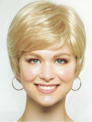 Chin Length Layered 8 inch Straight Blonde Medium Wigs